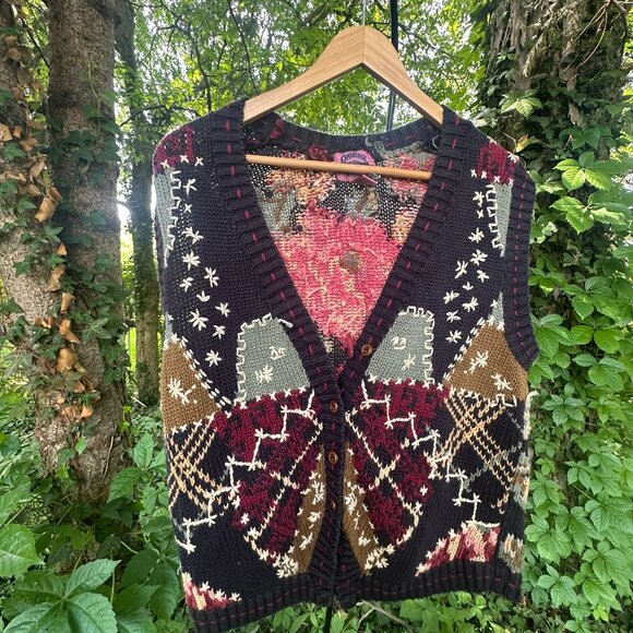 Cambridge Country Store  Dry Goods Multicolor Patchwork Knit Vest Size Medium - Picture 1 of 8
